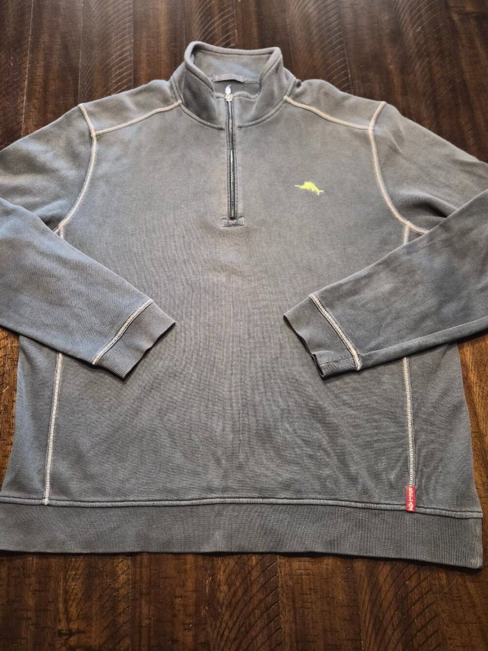 Tommy Bahama Sweatshirt Mens XL Gray Quarter Zip Pullover Relax Fish Logo G507